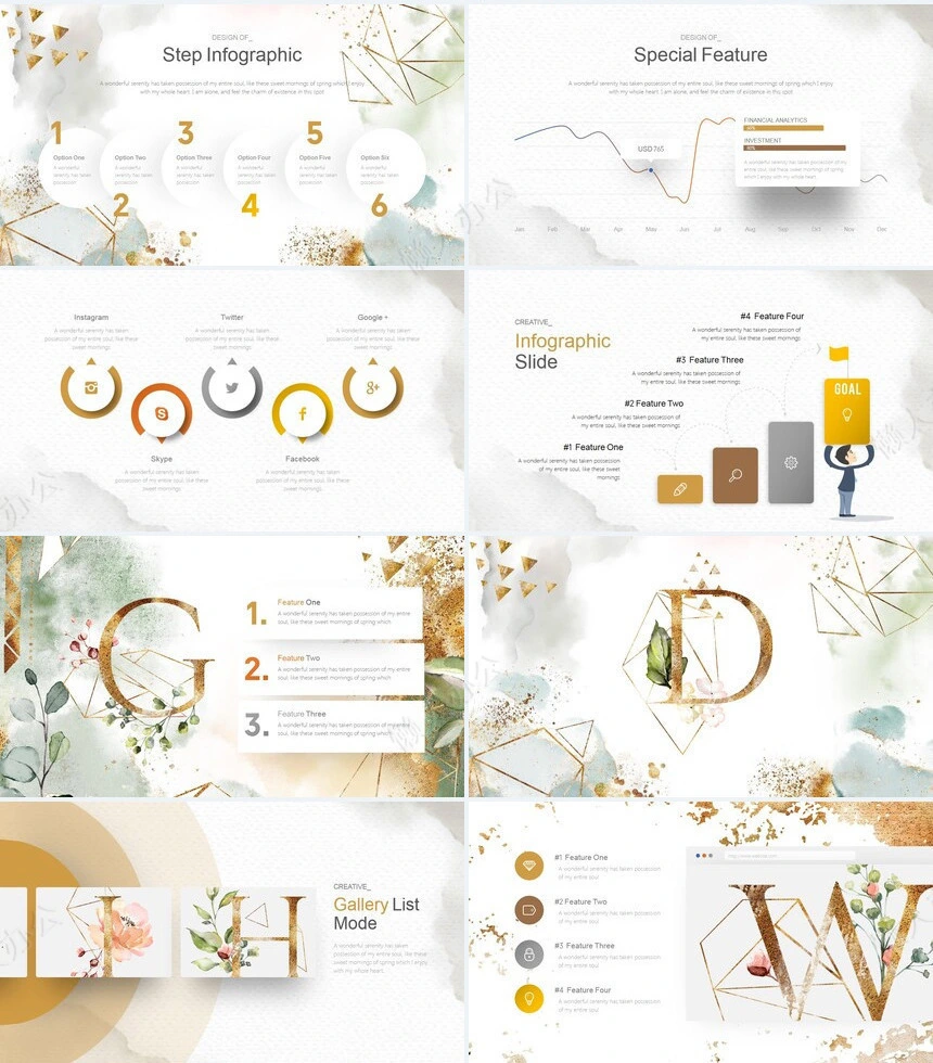 时尚水彩风格通用PPT模板(79)