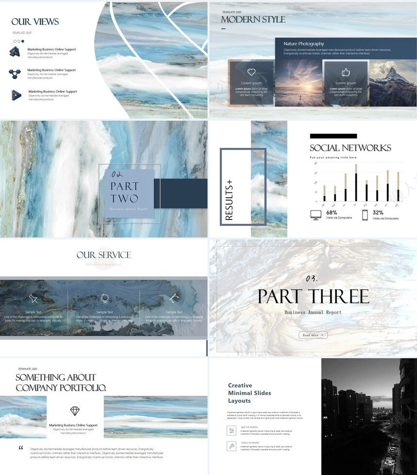 时尚水彩风格通用PPT模板(83)