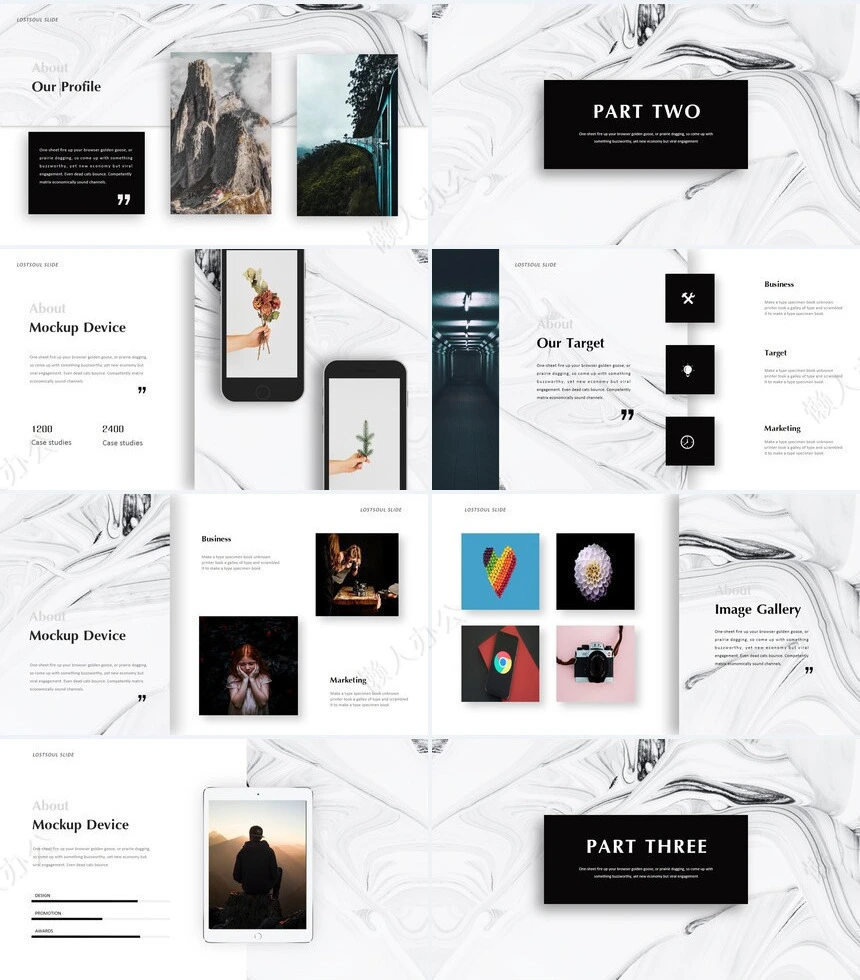 时尚水彩风格通用PPT模板(84)