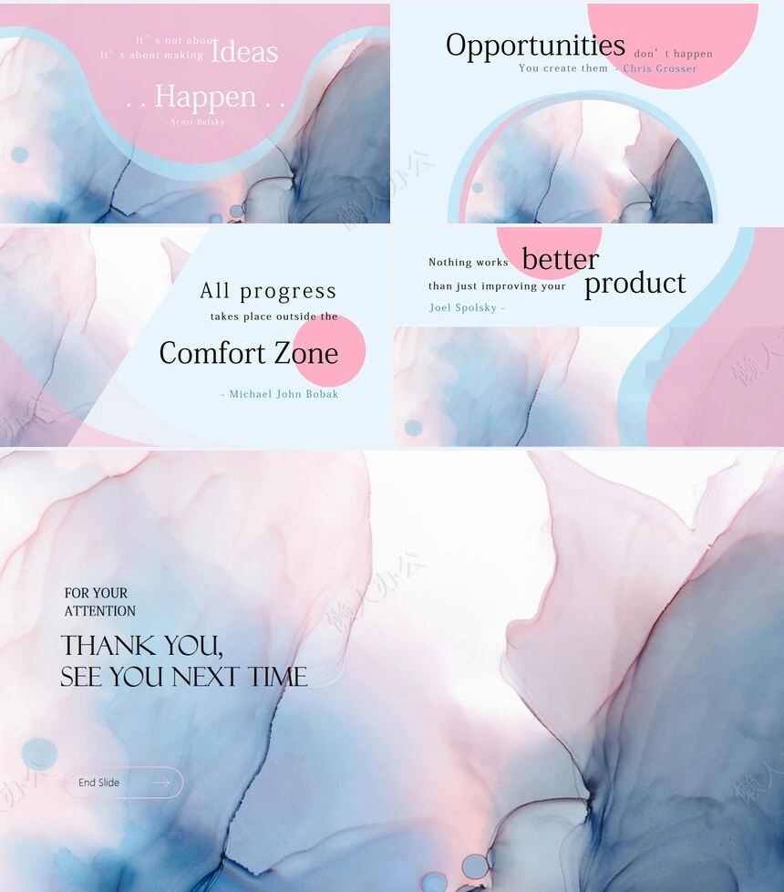 时尚水彩风格通用PPT模板(93)