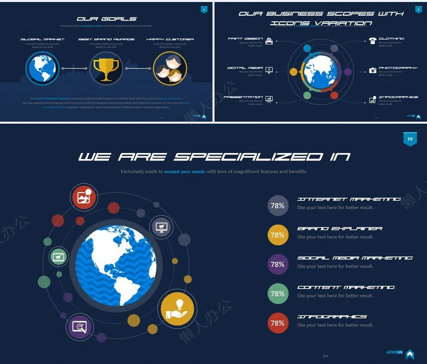 10款欧美思维导图多边形数据PPT图表(2)