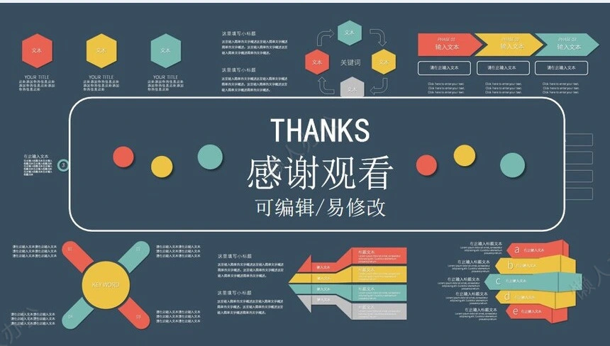 思维导图多边形数据PPT图表