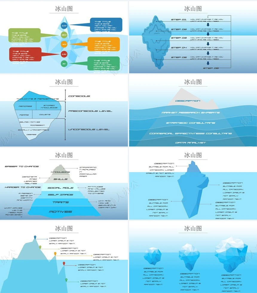 鱼骨图冰山图等各种可视化图表数据PPT图表