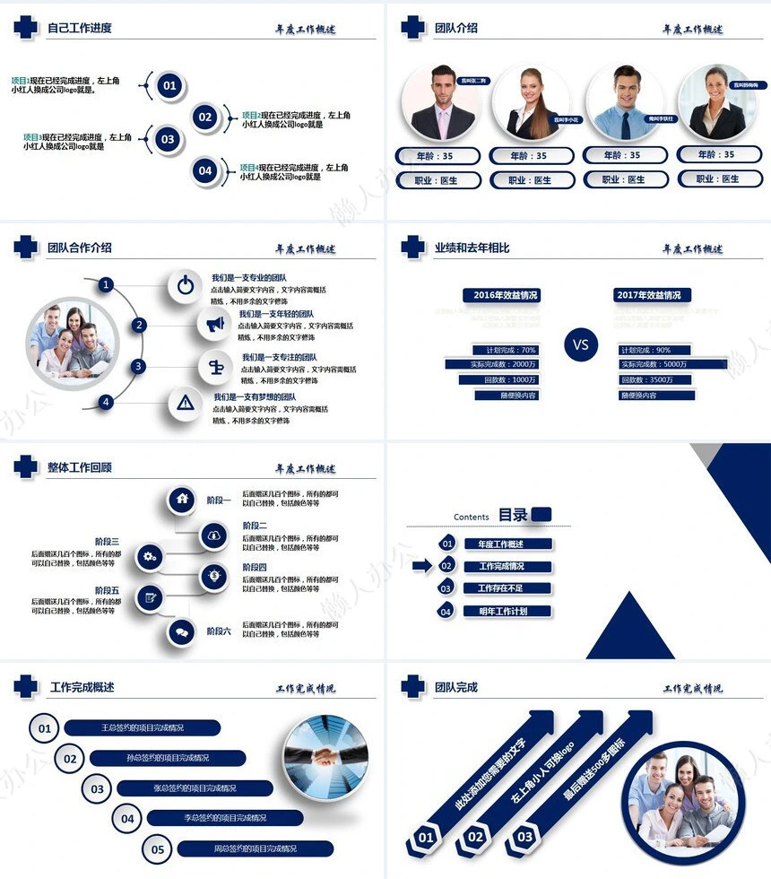 大气蓝医疗医药行业工作汇报PPT模版